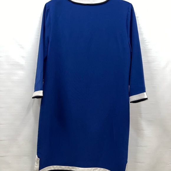 Ann Taylor Dress Womens Size Medium Blue Black Polyester V-Neck Classic - Picture 2 of 15